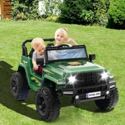 24V 2 Sitzer Kinder Elektroauto mit Fernbedienung & Musik & Hupe & LED-Leuchten Kinderauto Grün