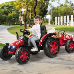 12V Traktor mit 2,4G Fernbedienung & Abnehmbarem Anhänger Aufsitztraktor für Kinder 3-8 J.