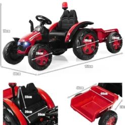 12V Traktor mit 2,4G Fernbedienung & Abnehmbarem Anhänger Aufsitztraktor für Kinder 3-8 J.