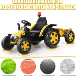 12V Traktor mit 2,4G Fernbedienung & Abnehmbarem Anhänger Aufsitztraktor für Kinder 3-8 J.