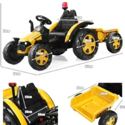 12V Traktor mit 2,4G Fernbedienung & Abnehmbarem Anhänger Aufsitztraktor für Kinder 3-8 J.