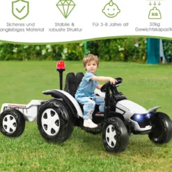 12V Traktor mit 2,4G Fernbedienung & Abnehmbarem Anhänger Aufsitztraktor für Kinder 3-8 J.