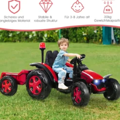 12V Traktor mit 2,4G Fernbedienung & Abnehmbarem Anhänger Aufsitztraktor für Kinder 3-8 J.