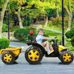 12V Traktor mit 2,4G Fernbedienung & Abnehmbarem Anhänger Aufsitztraktor für Kinder 3-8 J.