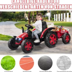 12V Traktor mit 2,4G Fernbedienung & Abnehmbarem Anhänger Aufsitztraktor für Kinder 3-8 J.
