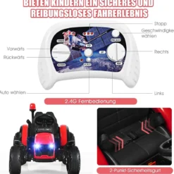 12V Traktor mit 2,4G Fernbedienung & Abnehmbarem Anhänger Aufsitztraktor für Kinder 3-8 J.