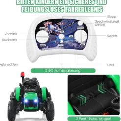 12V Traktor mit 2,4G Fernbedienung & Abnehmbarem Anhänger Aufsitztraktor für Kinder 3-8 J.