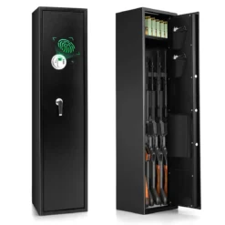 Waffenschrank für 5 Gewehre Verstellbarer Waffentresor mit Elektronikschloss & Fingerabdruck