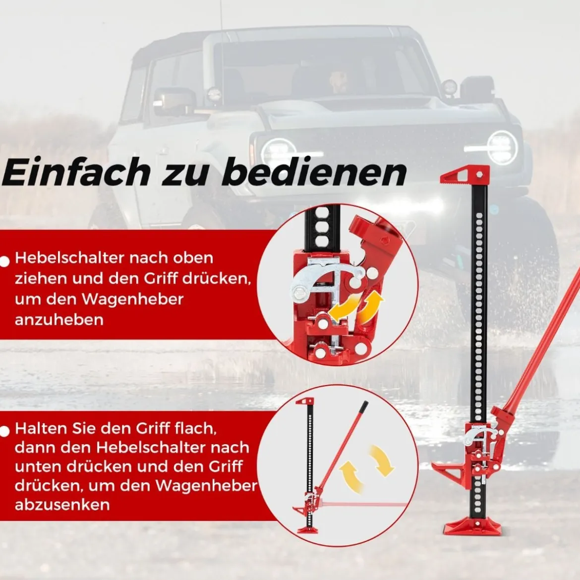Wagenheber 3T High Lift Allzweckheber Offroad Stockwinde 112 cm Zahnstangenheber Rot