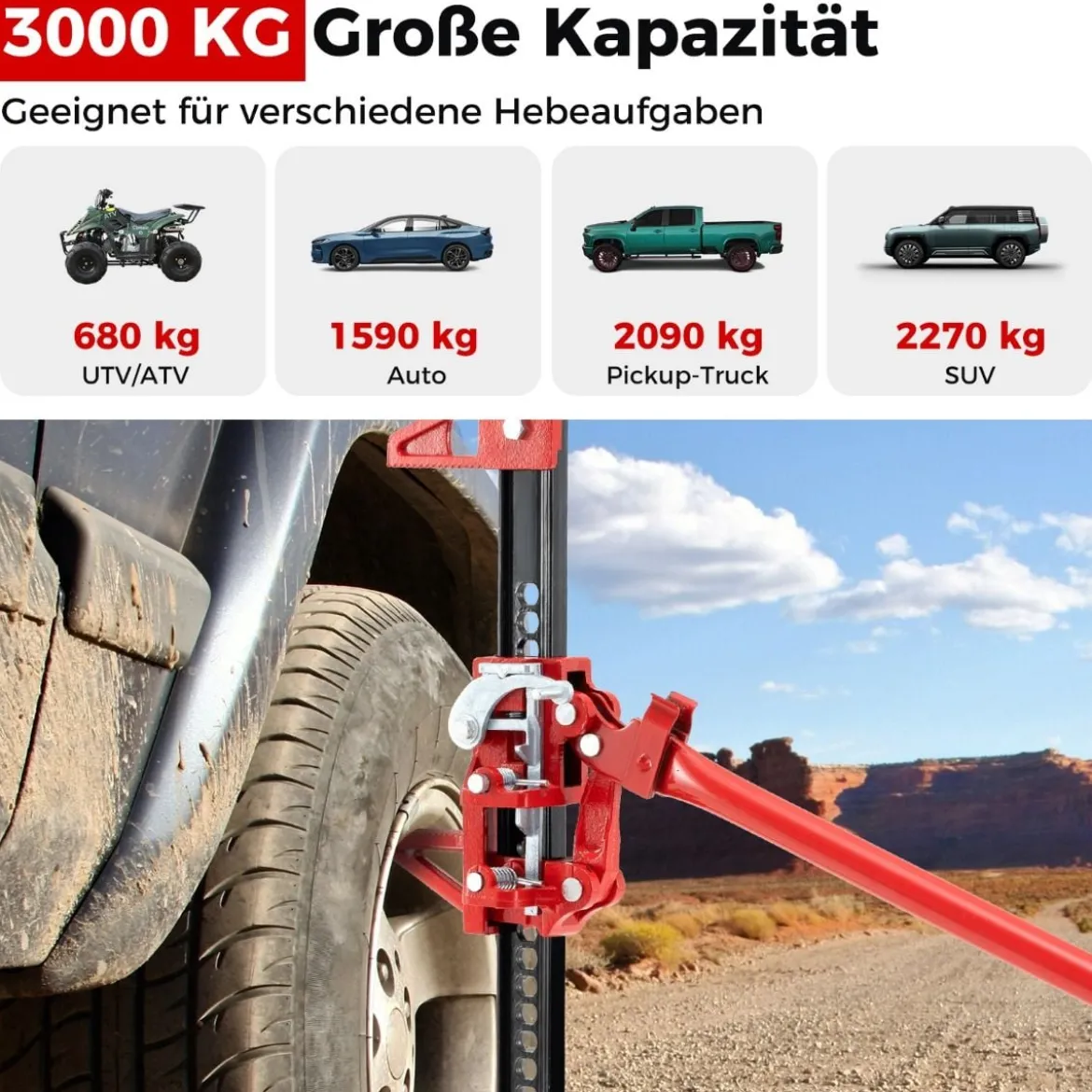 Wagenheber 3T High Lift Allzweckheber Offroad Stockwinde 112 cm Zahnstangenheber Rot