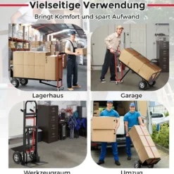 Wandelbarer Handwagen 3-in-1 Metall-Transportwagen mit 4 Gummireifen 450 KG Maximale Traglast Schwarz + Rot