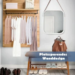 Wandgarderobe Holz Wandregal mit Ablage 5 Kleiderhaken Kleiderstange 105,9 x 80,1 x 27,6 cm