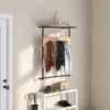 Wandgarderobe mit Ablage & 6 Haken Wandregal Industrielle Garderobenleiste Kleiderstange