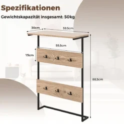 Wandgarderobe mit Ablage & 6 Haken Wandregal Industrielle Garderobenleiste Kleiderstange