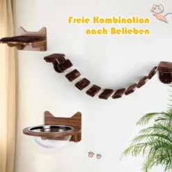 Wandmontierbares Katzen-Klettergerüst hölzernes Katzenbett Katzenbrücke Braun
