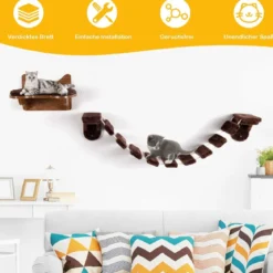 Wandmontierbares Katzen-Klettergerüst hölzernes Katzenbett Katzenbrücke Braun