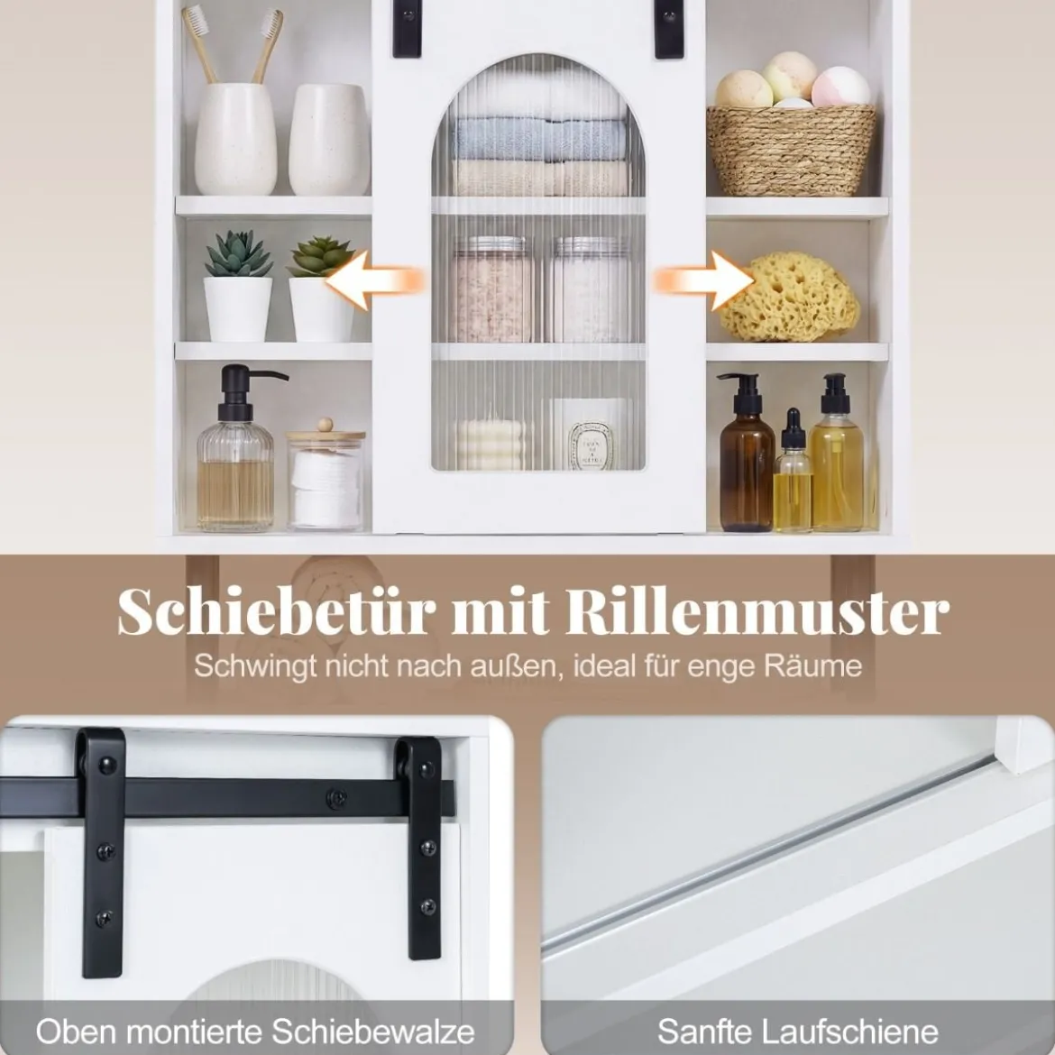 Wandmontierter Badschrank mit Handtuchhalter & Offener Ablage Hängeschrank Weiß