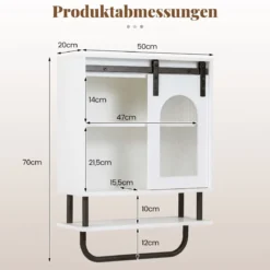 Wandmontierter Badschrank mit Handtuchhalter & Offener Ablage Hängeschrank Weiß