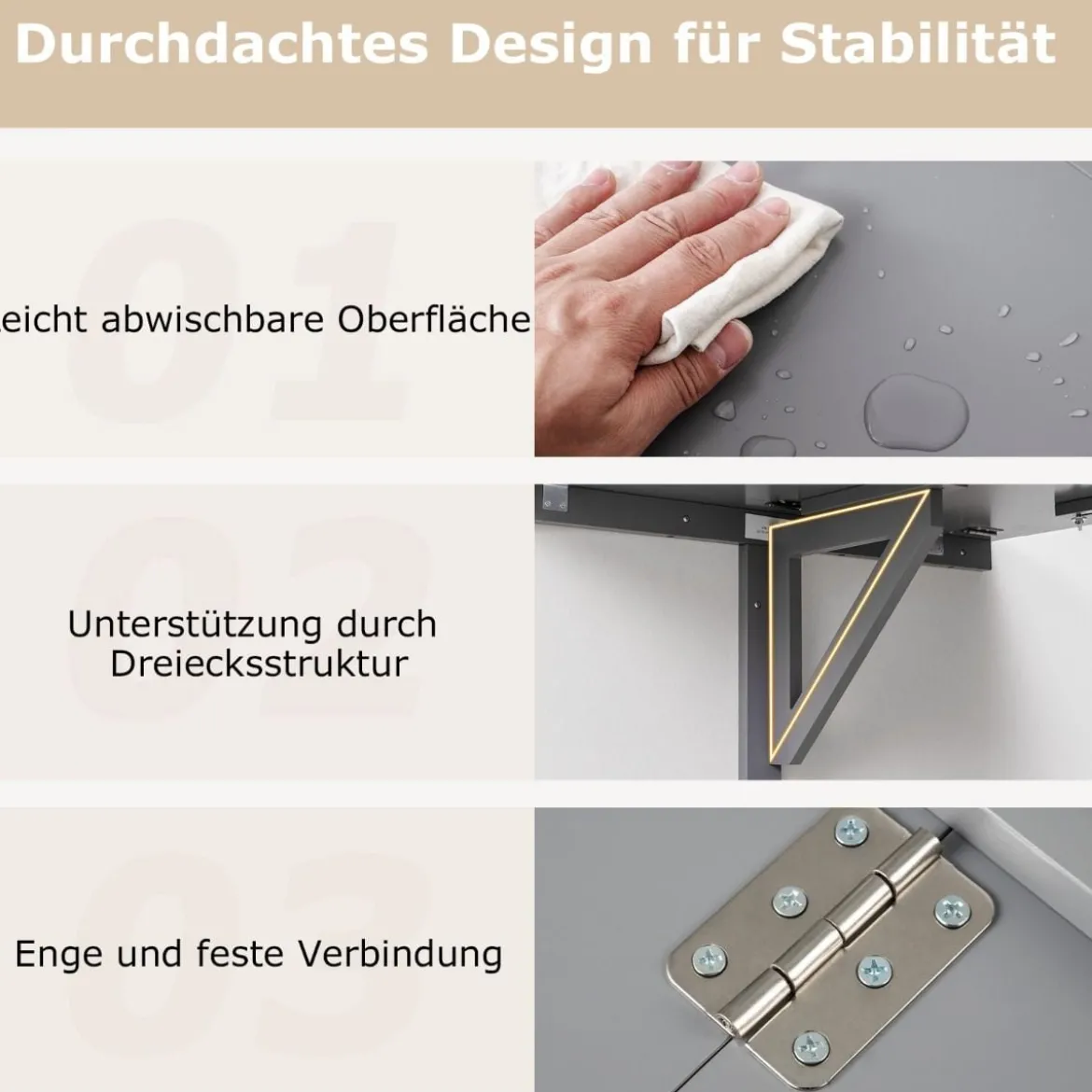 Wandmontierter Klapptisch Platzsparender Küchentisch Klappbarer Wandtisch 80 x 60 cm
