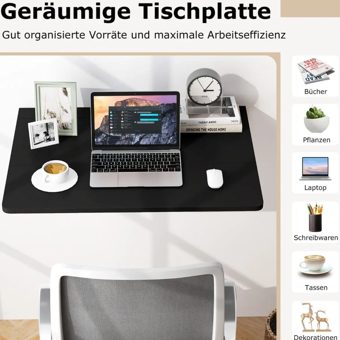 Wandmontierter Klapptisch Platzsparender Küchentisch Klappbarer Wandtisch 80 x 60 cm