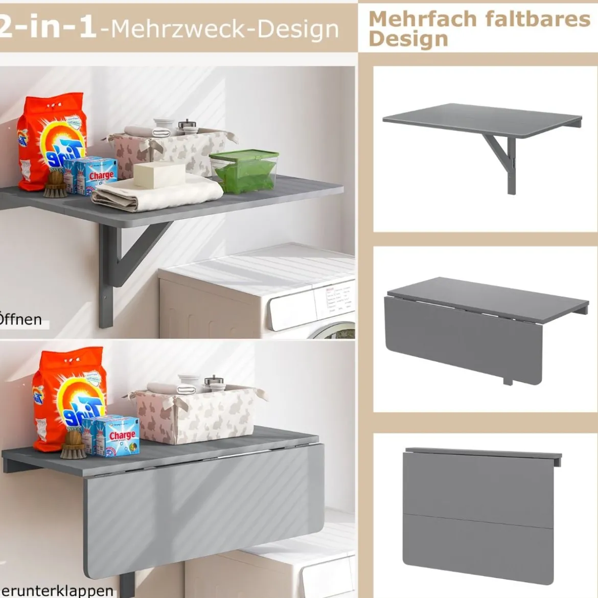 Wandmontierter Klapptisch Platzsparender Küchentisch Klappbarer Wandtisch 80 x 60 cm