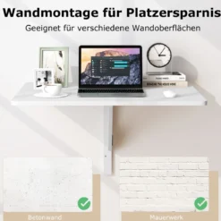 Wandmontierter Klapptisch Platzsparender Küchentisch Klappbarer Wandtisch 80 x 60 cm