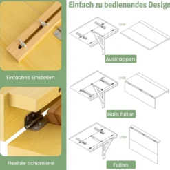 Wandmontierter Klapptisch platzsparender herunterklappbarer Laptop-Arbeitsplatz 80 cm x 60 cm Natur