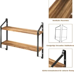 Wandregal 2 Ebenen Schweberegal Regal Wandbefestigt Regal Hängend 60 x 15 x 51 cm