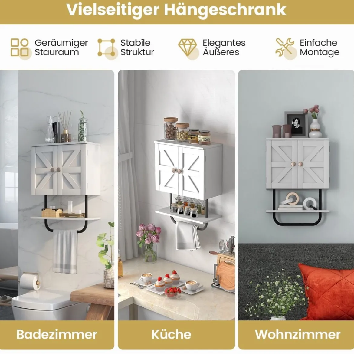 Wandschrank für Badezimmer Wandmontierbarer Medizinschrank 43 x 20 x 53 cm Weiß