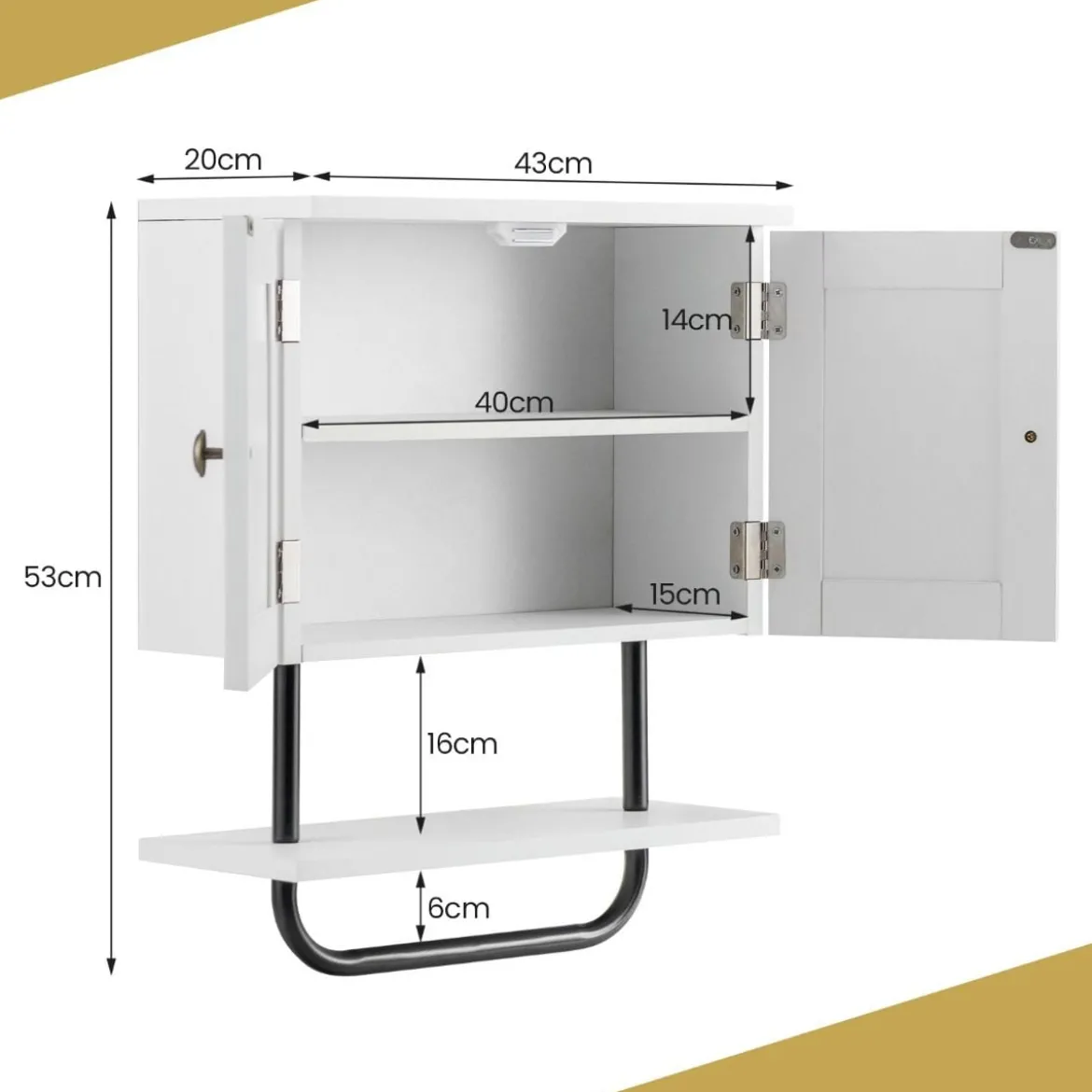 Wandschrank für Badezimmer Wandmontierbarer Medizinschrank 43 x 20 x 53 cm Weiß