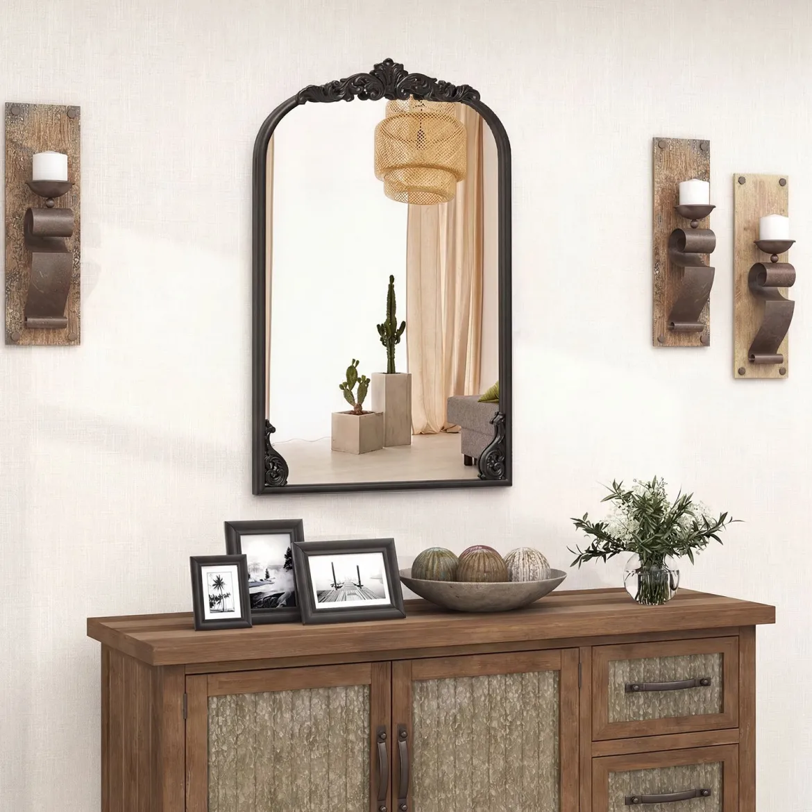 Wandspiegel Goldener Traditioneller Vintage-Barockspiegel Antiker Bogenspiegel 90 cm x 61 cm Schwarz