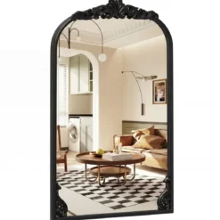 Wandspiegel Goldener Traditioneller Vintage-Barockspiegel Antiker Bogenspiegel 90 cm x 61 cm Schwarz
