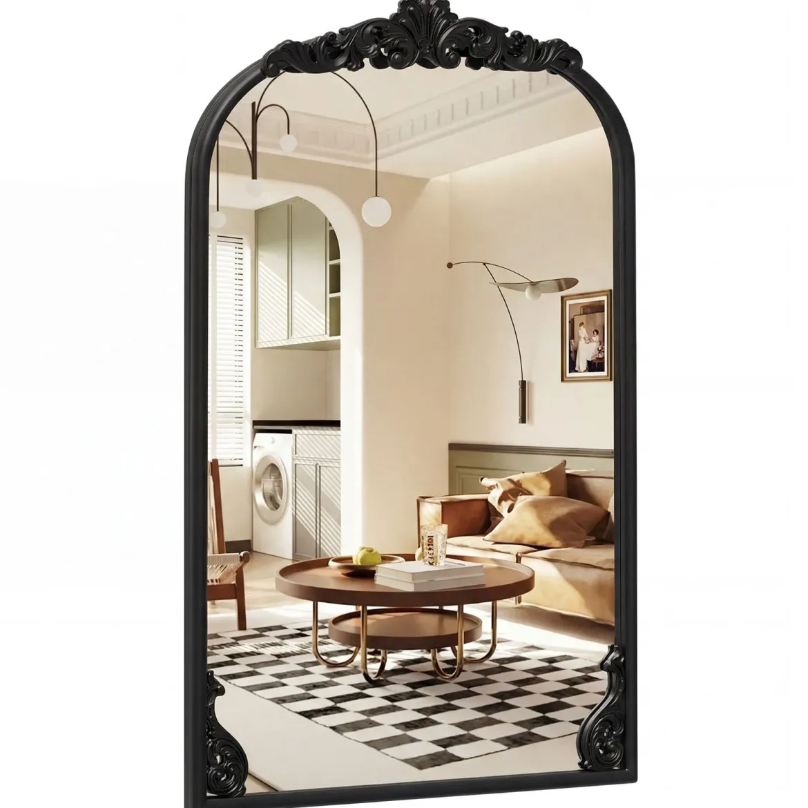 Wandspiegel Goldener Traditioneller Vintage-Barockspiegel Antiker Bogenspiegel 90 cm x 61 cm Schwarz
