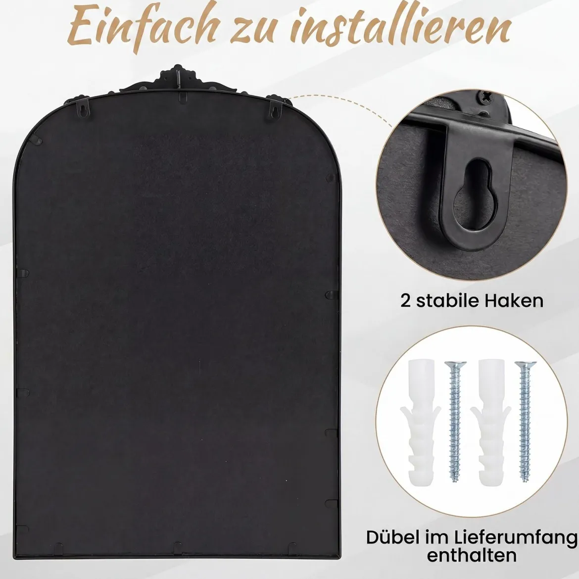 Wandspiegel Goldener Traditioneller Vintage-Barockspiegel Antiker Bogenspiegel 90 cm x 61 cm Schwarz