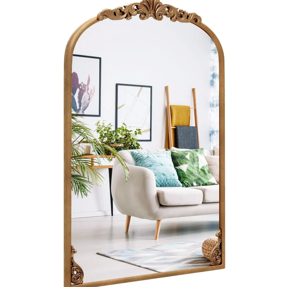 Wandspiegel Goldener traditioneller Vintage-Barockspiegel mit Metallrahmen antiker Bogenspiegel 90 cm x 61 cm