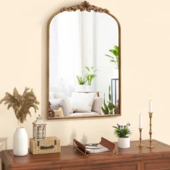 Wandspiegel Goldener traditioneller Vintage-Barockspiegel mit Metallrahmen antiker Bogenspiegel 90 cm x 61 cm