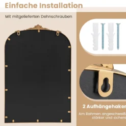 Wandspiegel Goldener traditioneller Vintage-Barockspiegel mit Metallrahmen antiker Bogenspiegel 90 cm x 61 cm