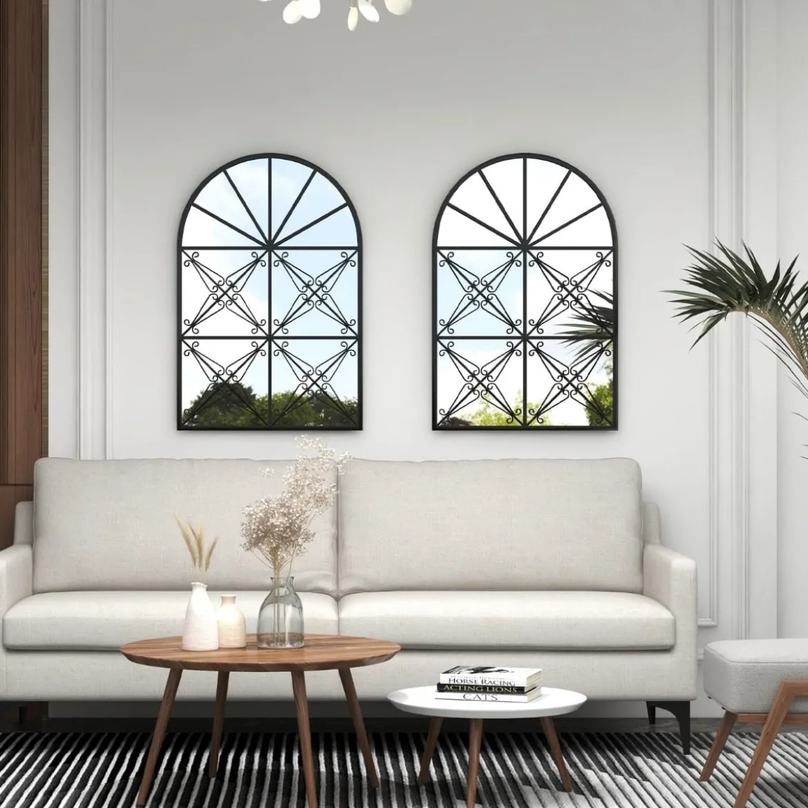 Wandspiegel mit Fensteroptik & Haken Metall Fensterspiegel Dekospiegel Hängespiegel