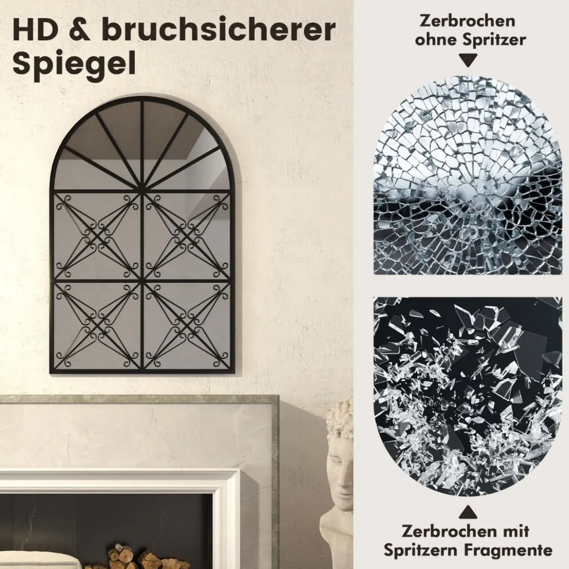 Wandspiegel mit Fensteroptik & Haken Metall Fensterspiegel Dekospiegel Hängespiegel