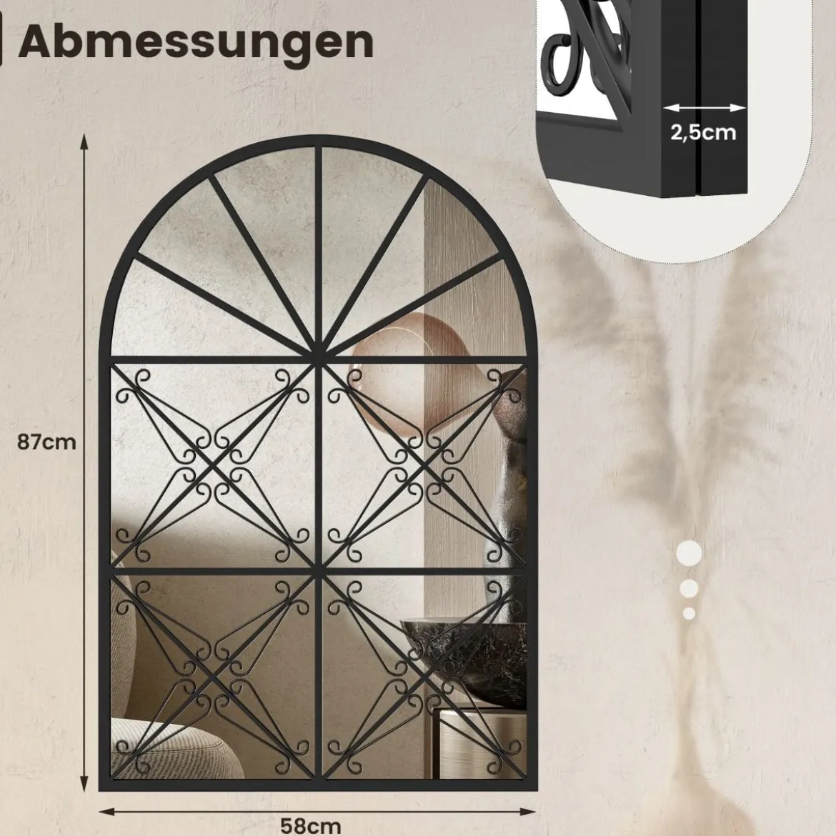 Wandspiegel mit Fensteroptik & Haken Metall Fensterspiegel Dekospiegel Hängespiegel