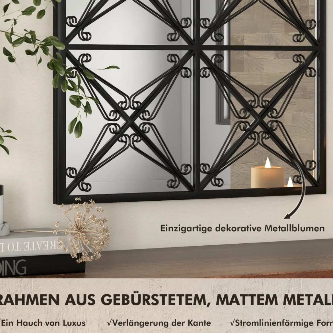 Wandspiegel mit Fensteroptik & Haken Metall Fensterspiegel Dekospiegel Hängespiegel