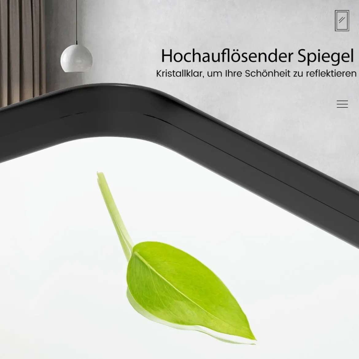 Wandspiegel mit Metallrahmen & Abgerundeten Ecken Moderner Schminkspiegel Schwarz
