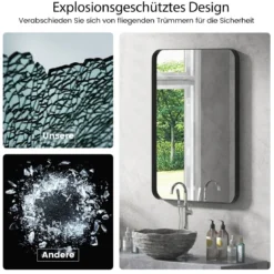 Wandspiegel mit Metallrahmen & Abgerundeten Ecken Moderner Schminkspiegel Schwarz