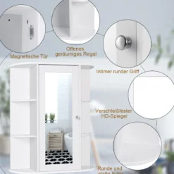 Wandspiegelschrank mit Spiegel Aufbewahrungsschrank für Badezimmer mit Mehreren Einlegeböden Weiß