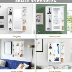 Wandspiegelschrank mit Spiegel Aufbewahrungsschrank für Badezimmer mit Mehreren Einlegeböden Weiß