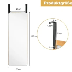 Wandspiegel Türspiegel mit 2 Haken & Abgerundeten Ecken Hängespiegel