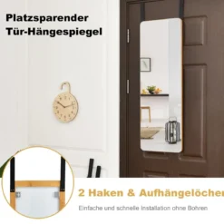 Wandspiegel Türspiegel mit 2 Haken & Abgerundeten Ecken Hängespiegel