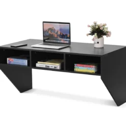 Wandtisch Holz Wandmontierbarer Computertisch mit 3 Ablageflächen 108 x 53 x 52 cm Schwarz