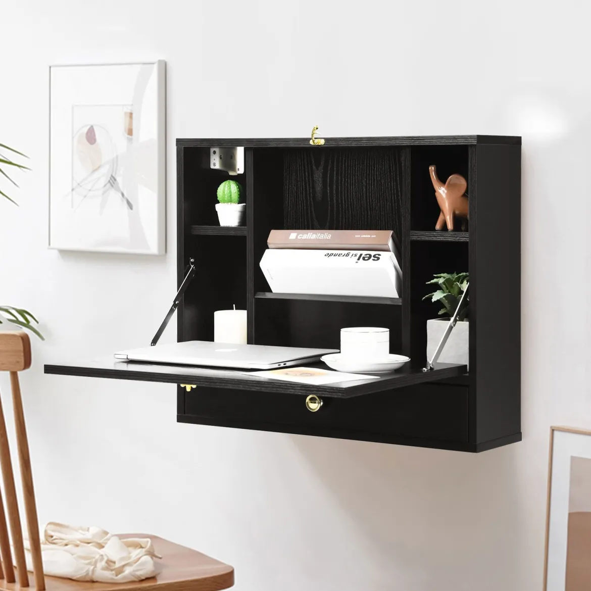 Wandtisch klappbar Schreibtisch wandhängend Laptop-Tisch aus Holz 60 x 15 x 50 cm Schwarz