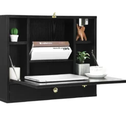 Wandtisch klappbar Schreibtisch wandhängend Laptop-Tisch aus Holz 60 x 15 x 50 cm Schwarz